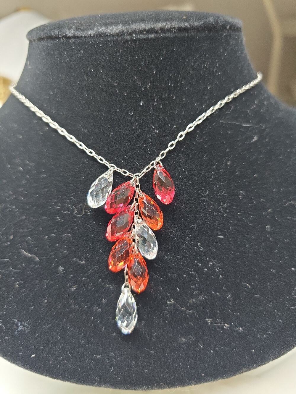 Swarovski Necklace 15" Lagoon Indian Pink Briolette Cluster 1035265